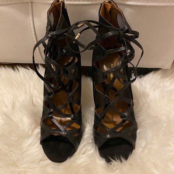 Aquazzura Black Leather Suede Strappy French Lover Booties SZ 37 - Picture 5 of 13